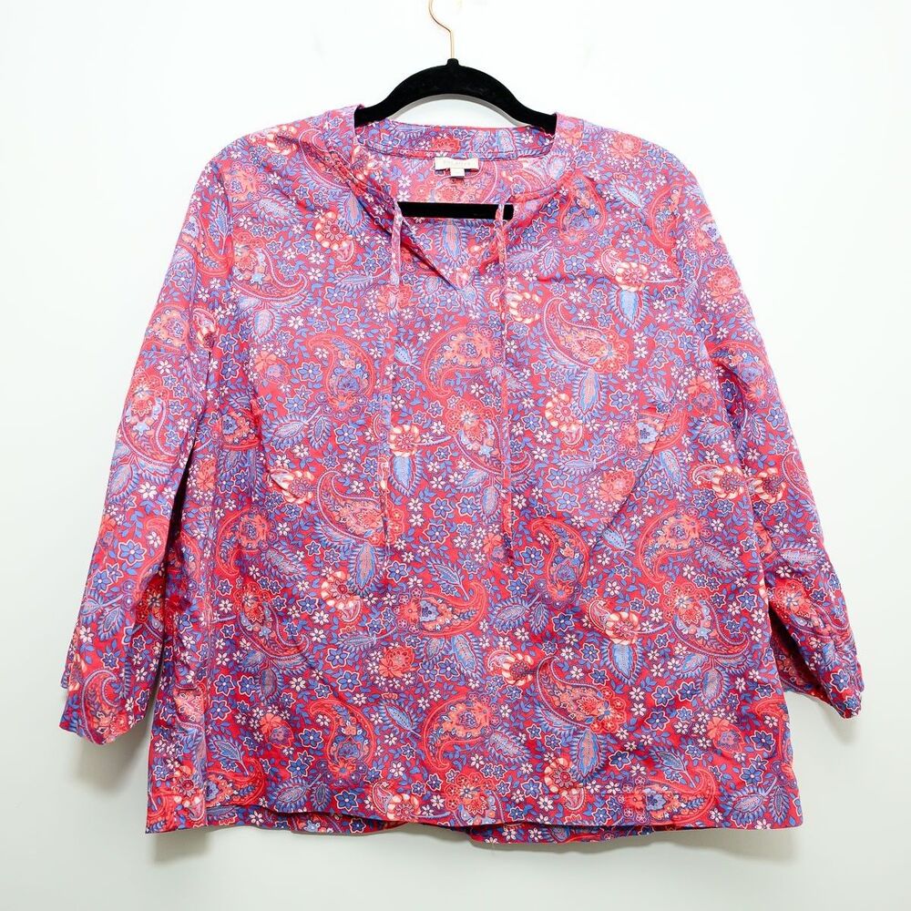 Talbots Top LP‎ Paisley floral Popover cotton lightweight longsleeve
